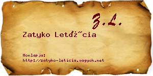 Zatyko Letícia névjegykártya